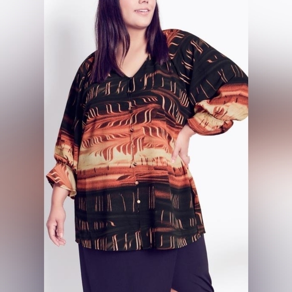 Arna York Tops - NWT Arna York Black Abstract Print Blouson Sleeve Tunic Top